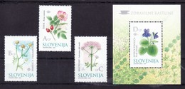 1261/ Slowenien Slovenia Slovenie 2002 Mi.No.396 - 399 ** MNH Seria + Block Heilpflanzen Flowers Blumen Medicinal Plants - Geneeskrachtige Planten