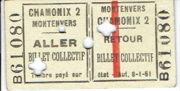 19 Juillet 1955 : Billet Collectif Aller-retour CHAMONIX 2 - MONTENVERS - Europe