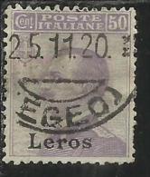 COLONIE ITALIANE EGEO 1912 LERO (LEROS) CENT. 50 CENTESIMI USATO USED - Egée (Lero)