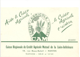 Buvard Banque Crédit Agricole Caisse Régionale Le Crédit Agricole Mutuel De Loire Inférieure. 12, Rue Beau Soleil Nantes - Banque & Assurance