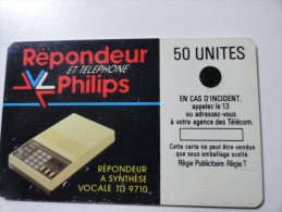 RARE : PHILIPS TELEPHONE ET REPONDEUR ( BLACK ON REVERSE SIDE) USED CARD - Variétés