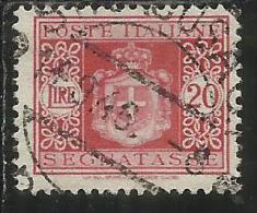 ITALY KINGDOM ITALIA REGNO LUOGOTENENZA 1945 TASSE TAXES POSTAGE DUE SEGNATASSE RUOTA WHEEL LIRE 20 USATO USED OBLITERE' - Strafport