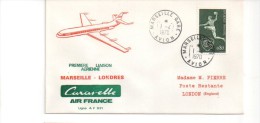 212 Marseille Londres 01 04 1970 Cachet Marseille Gare Avion - Primeros Vuelos