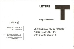 Carte Réponse Pour La Poste  (validité 25/09/2000  24/12/2000) - Cartes/Enveloppes Réponse T