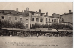 RHÔNE - 69-  NEUVILLE SUR SAONE QUAI PASTEUR CAFÉ DU COMMERCE ET AUDUBON NOMBREUSE VOITURE - Neuville Sur Saone