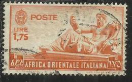 AFRICA ORIENTALE ITALIANA EASTERN ITALIAN AOI 1938 SOGGETTI VARI LIRE 1,75 USATO USED - Africa Oriental Italiana