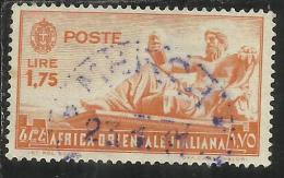 AFRICA ORIENTALE ITALIANA EASTERN ITALIAN AOI 1938 SOGGETTI VARI LIRE 1,75 USATO USED - Italian Eastern Africa