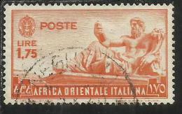 AFRICA ORIENTALE ITALIANA EASTERN ITALIAN AOI 1938 SOGGETTI VARI LIRE 1,75 USATO USED - Afrique Orientale Italienne