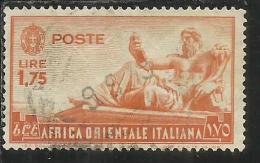 AFRICA ORIENTALE ITALIANA EASTERN ITALIAN AOI 1938 SOGGETTI VARI LIRE 1,75 USATO USED - Africa Orientale Italiana