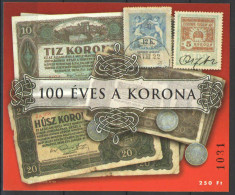Hungary 2000. Corona / Money Centenary Commemorative Sheet Special Catalogue Number: 2000/01. - Hojas Conmemorativas