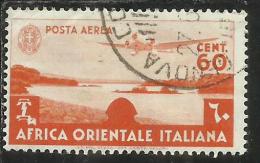 AFRICA ORIENTALE ITALIANA EASTERN ITALIAN AOI 1938 SOGGETTI VARI POSTA AEREA AIR MAIL CENT. 60 USATO USED - Afrique Orientale Italienne