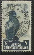 AFRICA ORIENTALE ITALIANA EASTERN ITALIAN AOI 1938 SOGGETTI VARI POSTA AEREA AIR MAIL LIRE 1 USATO USED - Afrique Orientale Italienne