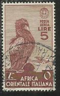 AFRICA ORIENTALE ITALIANA EASTERN ITALIAN AOI 1938 SOGGETTI VARI POSTA AEREA AIR MAIL LIRE 5 USATO USED OBLITERE' - Italian Eastern Africa