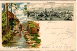 Achern - Totalansicht - Ohlmühle - Lythographie Signée Carl Munch  - Précurseur - Achern