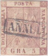 SI53D Italia Italy ANTICHI STATI Napoli 5 Grana - Stemma Delle Due Sicilie 1858 Usato FILETTO CORTO A SX - Napoli