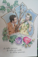 Felicidades Romantic Couple Spanish Card Vintage - Valentinstag