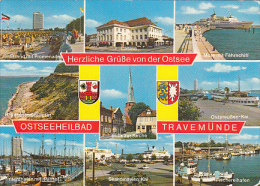 7010- POSTCARD, TRAVEMUNDE- SEA TOWN, BEACH, PROMENADE, CASINO, HARBOUR, SHIP, CHURCH, CAR - Lübeck-Travemünde