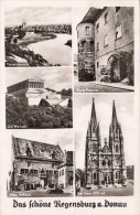 7073- POSTCARD, REGENSBURG- PANORAMA, WALHALLA MEMORIAL, GATE, TOWNHALL, CATHEDRAL - Regensburg