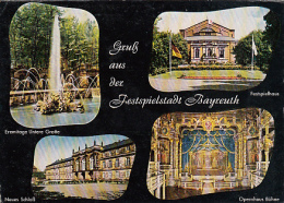 7082- POSTCARD, BAYREUTH- CONCERT HALL, CASTLE, ERMITAGE FOUNTAIN, OPERA HOUSE INTERIOR - Bayreuth