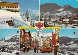 7125- POSTCARD, KITZBUHEL- WINTER SPORTS TOWN- CHALET, CABLE CAR, SQUARE, PANORAMA, HORSE SLEIGH, CAR - Kitzbühel