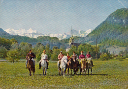 7174- POSTCARD, GISWIL- PONY RIDES AT STATION HOTEL - Giswil