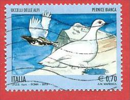 ITALIA REPUBBLICA USATO - 2013 - Uccelli Delle Alpi - Pernice Bianca - € 0,70 - S. 3453 - 2011-20: Afgestempeld