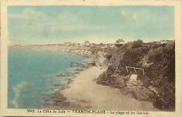 Delcampe - -loire Atlantique - Ref RB A160- Tharon Plage -  La Plage Et Les Falaises  - Carte Bon Etat  - - Tharon-Plage