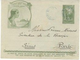 Lettre Entier Postal 50c Vert Pour Paris - Covers & Documents