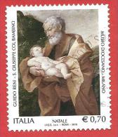 ITALIA REPUBBLICA USATO - 2013 - NATALE RELIGIOSO - S.Giuseppe Col Bambino, Opera Di G.Reni - € 0,70 - S. 3434 - 2011-20: Afgestempeld