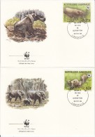 Gabon Set Of 4 FDCs Scott #634-#637 African Forest Elephant (Loxodonta Africana Cyclotis) - World Wildlife Fund - FDC