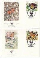 Mexico Set Of 4 FDCs Scott #1559-#1562 Monarch Butterfly (Danaus Plexippus) - World Wildlife Fund - FDC