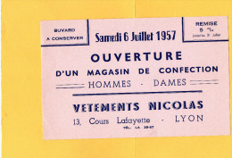 BUVARD - VETEMENTS NICOLAS - 13 Cours Lafayettes LYON - Samedi 6 Juillet 1957 - Kleidung & Textil