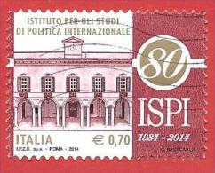 ITALIA REPUBBLICA USATO - 2014 - 80º Ann. Fondazione Istituto Studi Politica Internazionale - ISPI - € 0,70 - S. 3468 - 2011-20: Afgestempeld