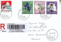 LIECHTENSTEIN 2014 : FLOWERS On Cover Circulated To ROMANIA - Registered Shipping! - Storia Postale