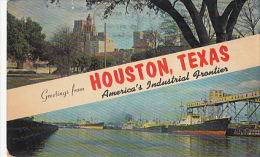 7323- POSTCARD, HOUSTON- SKYLINE, HARBOUR, SHIPS - Houston