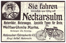 Original Werbung - 1908 - NSU Motorrad , Neckarsulm , Moto , Motorräder !!! - Motorräder