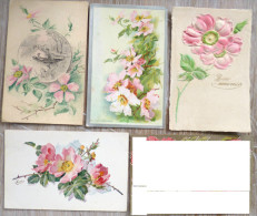 CPA Lot 4x Litho ILLUSTRATEUR DIVERS Signe Langage Fleur Rose Bengale Tremiere Eglantier VOYAGE - Collections & Lots