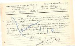 Imprimerie E. AUBIN & Fils à LIGUGE (86) Du 30 Septembre 1929 - Printing & Stationeries