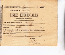 RECEPISSE DE RECLAMATION LISTES ELECTORALES -COMMUNE DE SOURCIEUX -RHONE - 187 - Non Classés