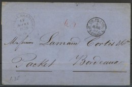 Lettre De St Pierre Martinique Du 12-3-1859 Pour Bordeaux PP+CàD Col.fr.angl Du 5-4-59 - Lettres & Documents