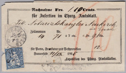 Heimat TG FRAUENFELD 1866-09-13 Auf Nachnahme "Insertion Thurgauer Amtsblatt" Streifband - Lettres & Documents