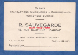 Carte Ancienne - PARIS 6e - Cabinet Immobilier R. SAUVEGARDE - 16 Rue Dauphine Métro Odéon Pont Neuf Chatelet - Arrondissement: 06