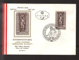 ART KUNST SCULPTURE Saint Sebastian RELIGION HOLY MEN ST.SEBASTIAN AUSTRIA  ÖSTERREICH 1969 FDC - Theologians