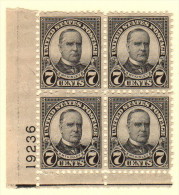 USA SC #639 MNH PB4  1927 7c McKinley  W/perf Flts @ TL  #19236, CV $20.00 - Números De Placas