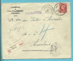 212 Op Brief Aangetekend Met Stempel VAL-ST-LAMBERT Naar Auvelais , Met Verso Eliptische Stempel BRUXELLES !! - 1921-1925 Small Montenez