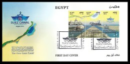 Egypt 2014 First Day Cover - FDC Suez Canal With 3 Stamps Strip - 2nd Printing - Lettres & Documents