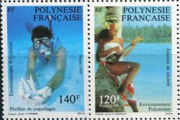 FN1271 Polynesia 1989 Girls And Diving Instruments 2v MNH - Unused Stamps