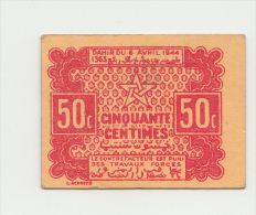 MOROCCO 50 CENTIMES 1944 AUNC- P 41 - Marocco