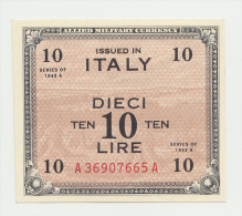 Italy 10 Lire 1943 XF++ AUNC P M19a M19 A - Occupazione Alleata Seconda Guerra Mondiale
