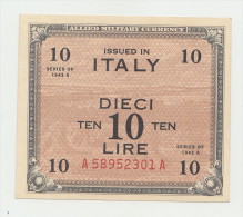 Italy 10 Lire 1943 AUNC P M19a M19 A - Allied Occupation WWII